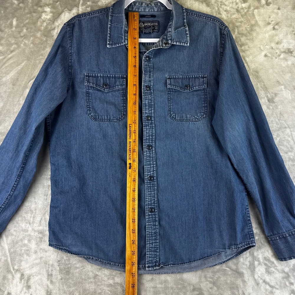 American Rag Denim Shirt Women Large Blue Button Down Long Sleeve (1600) - Picture 9 of 10